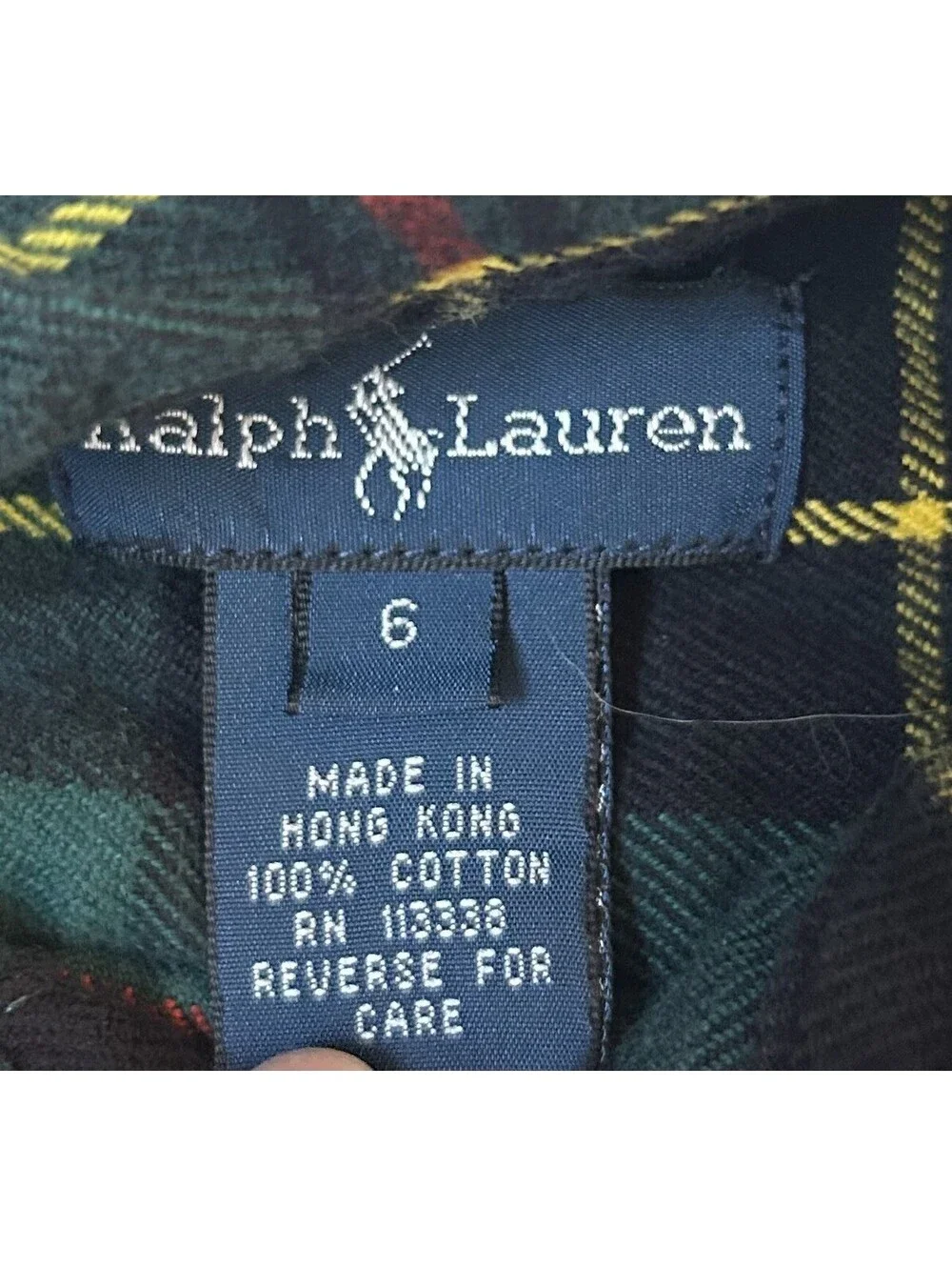 Ralph Lauren Vintage Shirt Boys 6 Green Black Plaid Flannel Button Down Pony